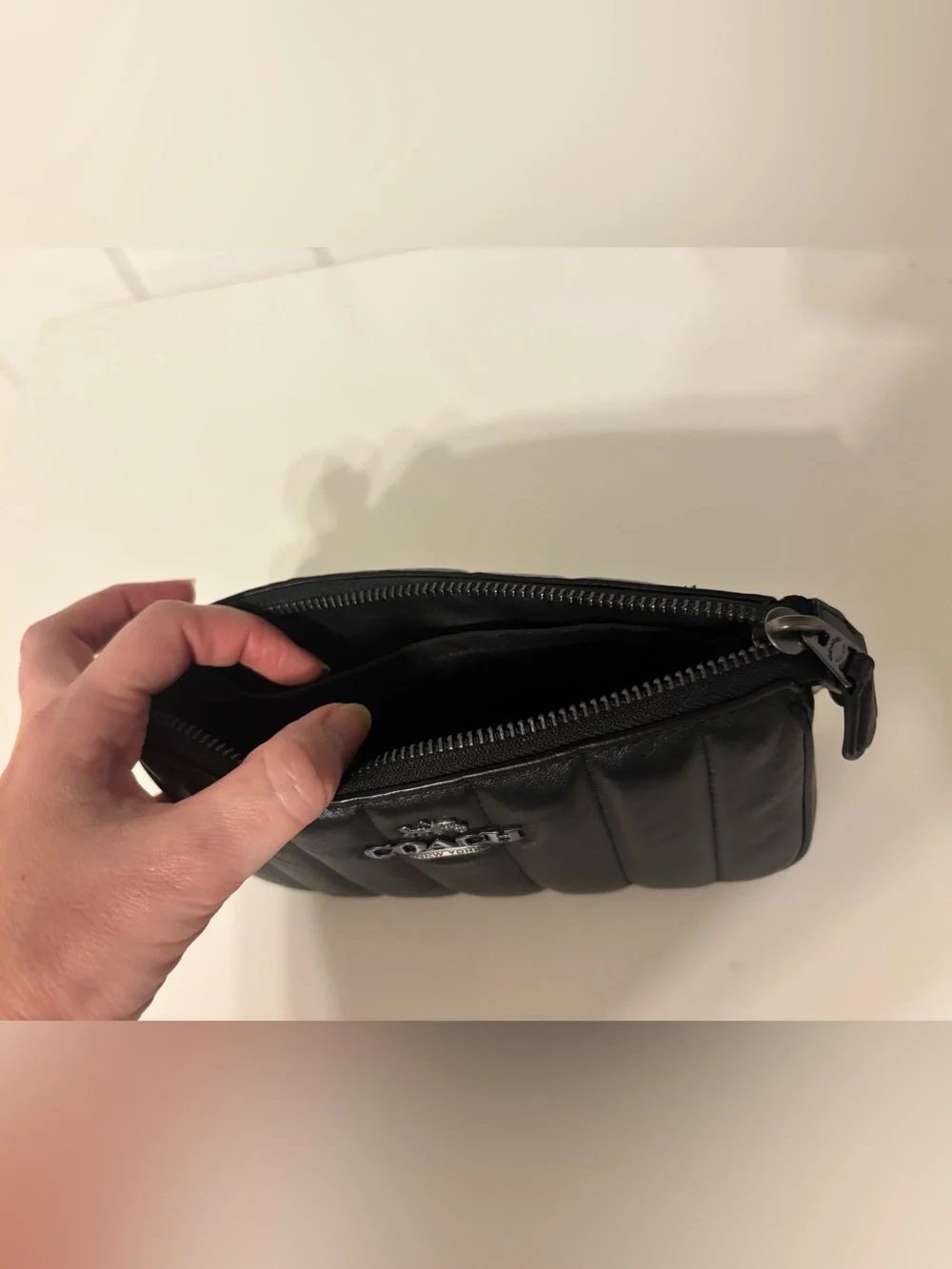Coach Black Quilted Leather Chain Wristlet